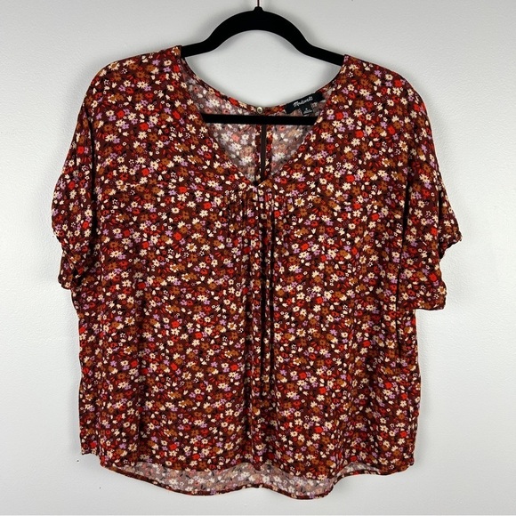 Madewell Rhyme In Spring Ditsy Floral Short Sleeve Blouse Medium Rust - Picture 4 of 15